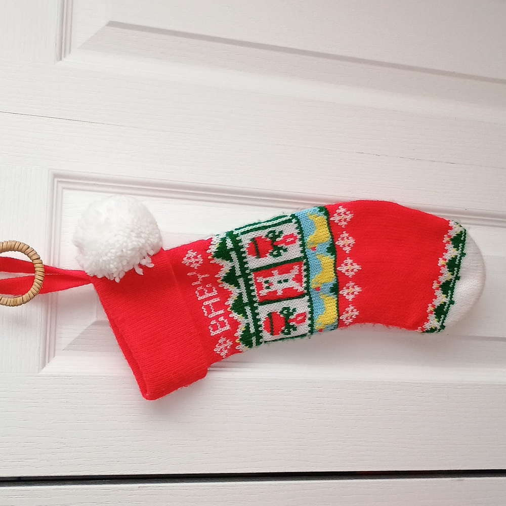 RARE Vintage Knit Christmas Stocking BABY Hallmark 1983 Cottagecore Granny